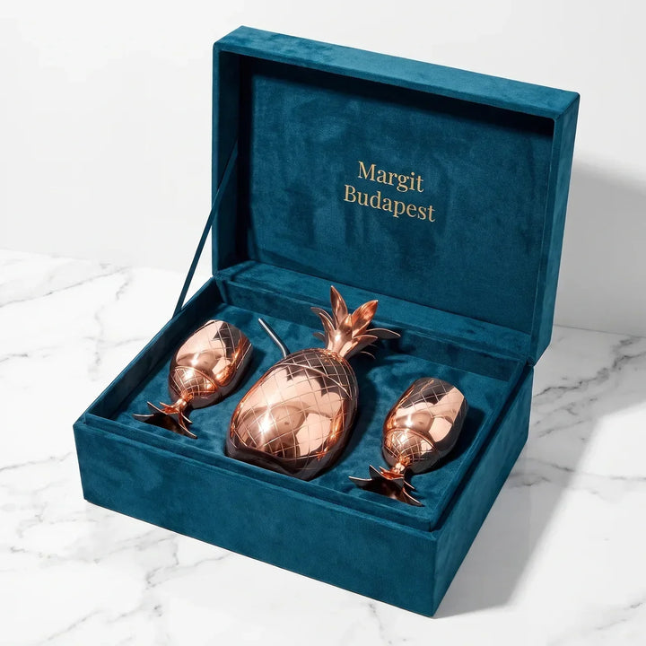 Hand-Hammered Copper Pineapple Glass Set