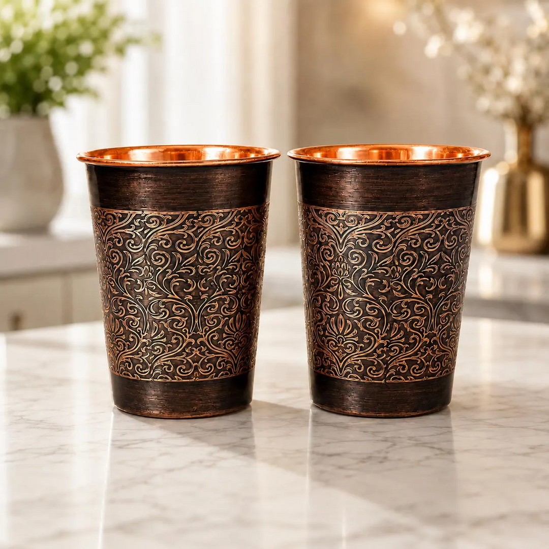 2-Piece Flower Pattern Copper Cup Set
